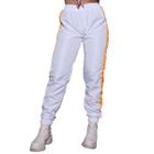 Calça branca com a lateral neon verde ou laranja e faixa refletiva reflexiva