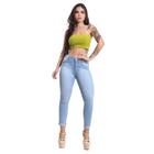 Calça Capri Feminina Jeans Com Licra Cintura Alta Azul Clara Lisa 2