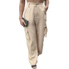 Calça Cargo Feminina Pantalona Alfaiataria Cintura Alta Wide