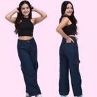 Calça Cargo Jeans Menina blogueirinha Juvenil 10 ao 16 anos com bolsos laterais premium