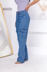 Calça cargo wide leg jeans moda blogueira