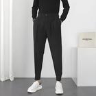 Calça Casual Masculina Slim Fit, Cintura Elástica, Plissada, Estilo Coreano, Streetwear, Blazer