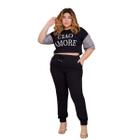 Calça Duna Plus Size Preta Basica Cintura Alta Bainha Cj