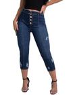 Calça Feminina Jeans Capri Modeladora Pesponto com Cinto