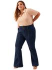 Calça Feminina Jeans, Flare, Plus Size, Cintura Alta