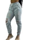 Calça Feminina Jeans Jogger C/ Elástico Rasgada Blogueira C35
