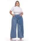 Calça Feminina Jeans Wide Leg Plus Estampa Laser Razon Jeans