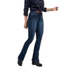 Calça Feminina Lee Oficial Jeans Azul Escuro Cintura Alta Barra Boot Cut Costura Reforçada Macio Ref:3417L