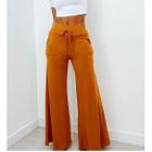 Calça feminina moletinho flare elástico na cintura elegante