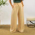 Calça Feminina Pantalona Elástico Na Cintura Wide Leg Bolso