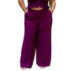 Calça feminina pantalona social cos alto com linha vinco frontal e bolsos elastico parte de trás duna liso moda elegante plus size 44 ao 58