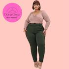 Calça Feminina Plus Size 3D Canelada Com Bolso e Cinto Fake