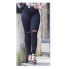 Calça Feminina Skinny com Destroyed no joelho Preta - 7081