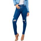 Calca feminina skinny destroyed jeans rasgada cintura alta