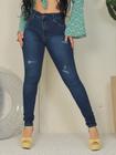 Calça Feminina Skinny Faraya Jeans escura rasgada cintura alta modela bumbum lycra
