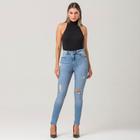 Calça Feminina Skinny Jeans Zíper Disparate Rasgada Moderna