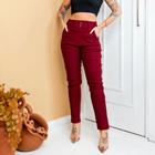 Calça Feminina Social Com Bolsos E Com Cinto Tendência Frio