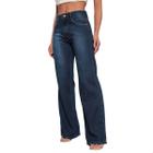 Calça Jeans Escuro Wide Leg Versão Destroyed Pantalona Plus Size