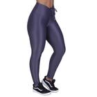 Calça fitness feminina detalhe cadarço cós poliamida brilho acetinado orbis-cinza