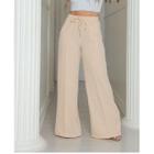 Calça flare casual elástico na cintura modal