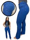 Calça Flare Clara Para Baixinhas Até 1,60cm Lycra Jeans Feminina Cintura Alta Levanta Bumbum