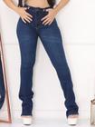 Calça Flare Faraya Jeans Feminina lançamento Cintura alta com lycra/elastano modela bumbum lavagem escura tendência
