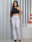 Calça Flare Feminina Branca Cintura Alta modela bumbum lycra