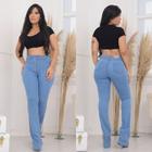 Calça Flare Feminina Faraya Jeans Clara Básica Cintura Alta Com lycra Cintura alta boca de sino modela bumbum