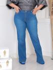 Calça Flare Jeans Feminina Plus Size Clara cintura alta boca larga lycra/elastano