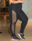 Calça Fusô Plus Size para Ginástica Lisa com Recorte em Tule