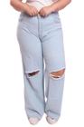 Calça grande feminina jeans clara joelho rasgada sem lycra Ref: 2635