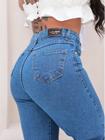 Calça Jeans Azul Médio Cintura Alta Perna Larguinha