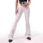 Calça Jeans Branca Básica Moda Country Cintura Alta Flare Modeladora Elastano Lycra Texas Ranch Jeans