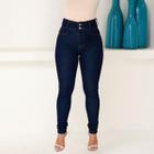 Calça Jeans Clássica Escura de Cos Largo Tradicional Feminino Amaciado Com 2 Botão