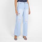 Calça Jeans Ecxo Wide Leg Rasgada Feminina