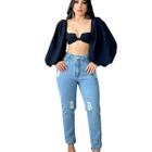 Calça Jeans Feminina Cintura Alta Levanta Bumbum Blogueira Pantalona Curta