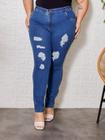 Calça jeans feminina classica rasgada cintura alta blogueira