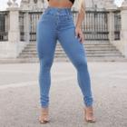 Calça Jeans Feminina Elástico Premium Cos Médio Com 2 Botão Detalhado Levanta Bumbum