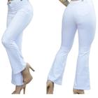 Calça Jeans Feminina Flare Branca Cintura Alta