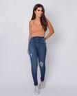 Calça Jeans Feminina Hot Cós Largo com Elastico Na Parte de Trás 22343 Escura