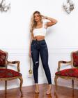 Calça Jeans Feminina Intermediaria Cós Duplo com Cinto do Próprio Embutido Para Amarração 22298 Escura