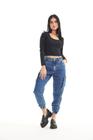 Calça Jeans Feminina Jogger Confort Cintura Média Com Bolso Lateral