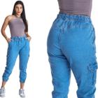 Calça Jeans Feminina Jogger HNO Bolso Lateral Azul Claro