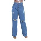 Calca Wide Leg Byz Pantalona Bolso Vazado Em Jeans Claro em