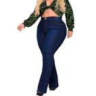 Calça Flare Jeans Feminina Plus Size Preta cintura alta com lycra boca  larga moda Blogueira Lançamento