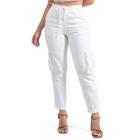 Calça Jeans Feminina Sawary Mom com Bolso Cargo Off White