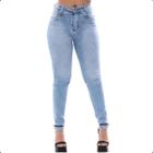 Calça Jeans Feminina Skinny Cintura Alta Costura Modela Bumbum