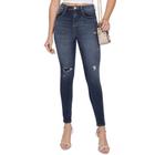 Calça Jeans Feminina Skinny Índigo Escuro Puídos