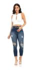 Calça Jeans Feminina Skinny Midi Com Rasgos Cintura Média Biotipo