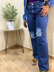 Calça Jeans Feminina Wid Leg Pantalona Destroyed Cintura Alta